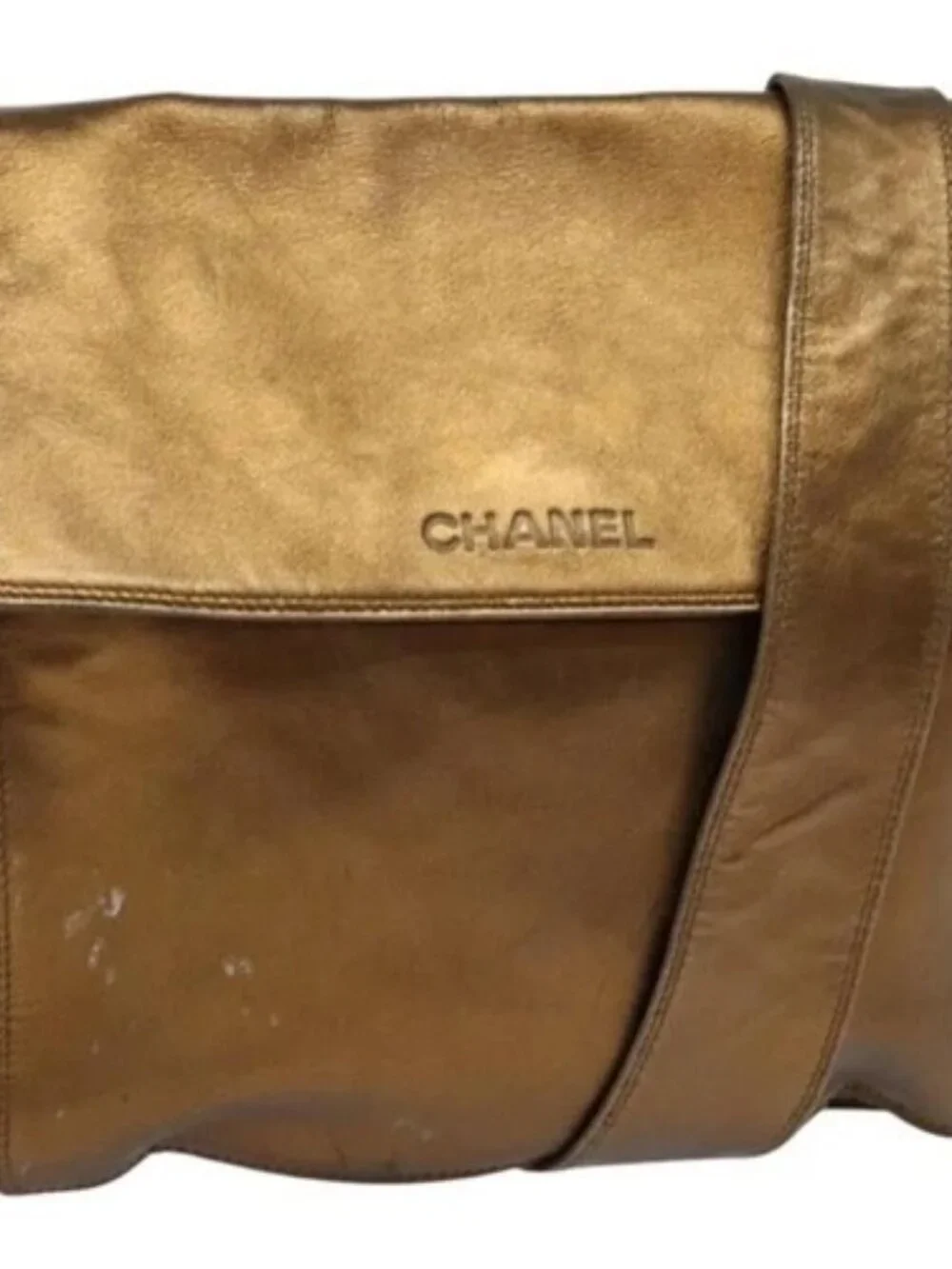 CHANEL Shoulder Bag Leather Brown Gold CC Auth bs24975